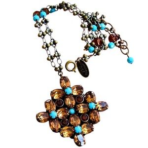 Liz Palacios SF Necklace Maltese cross swarovski jeweled Crystal Bronze 18" 90s